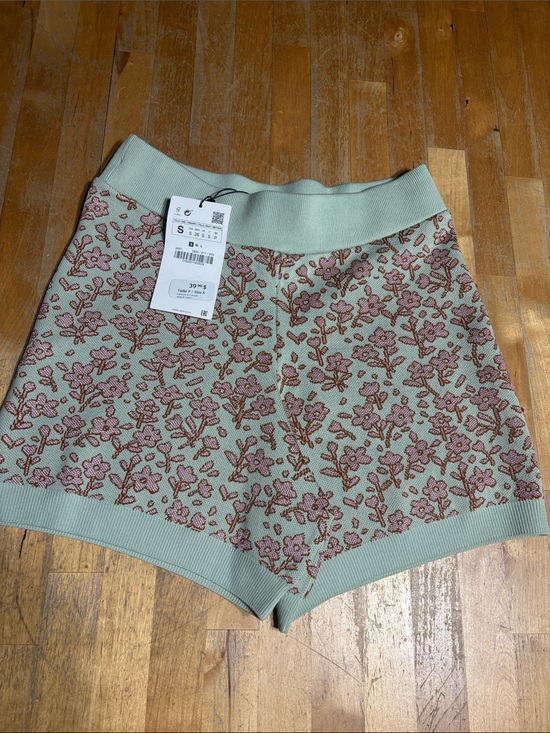 Zara Pants - Zara NWT Mint Green Knit Floral Highrise shorts